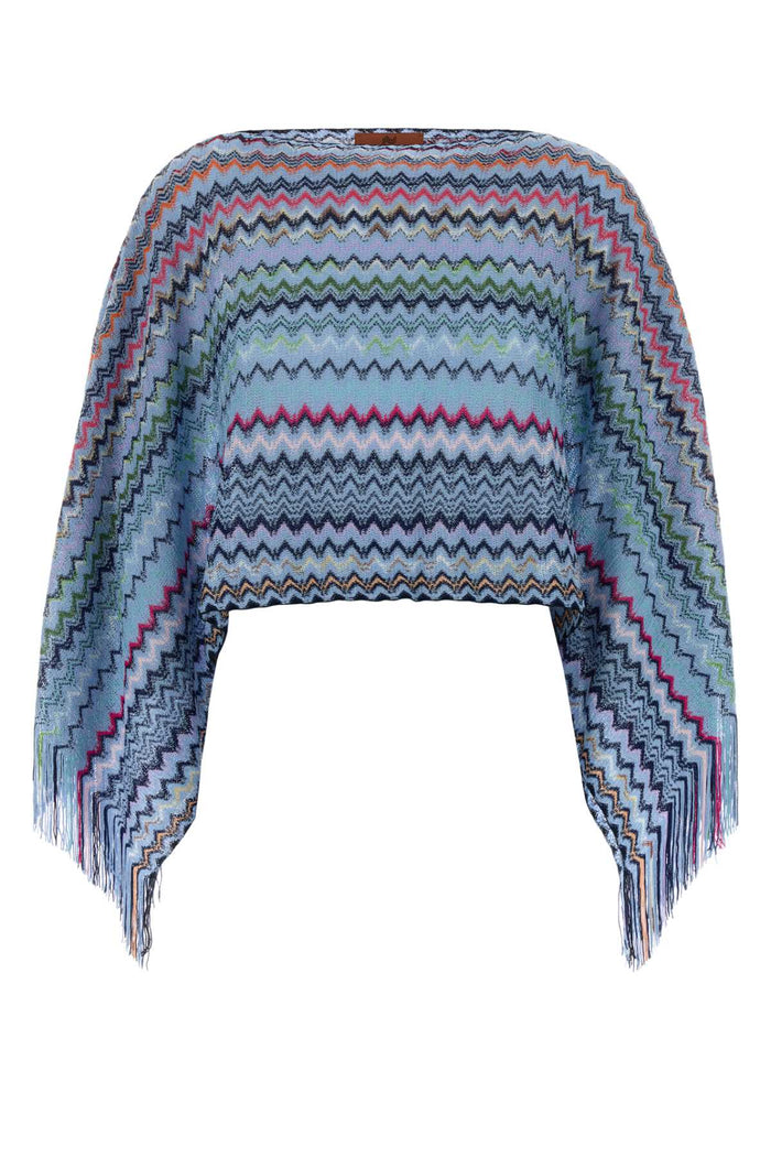 Embroidered Viscose Cape Multiazzurro Exterior: Cappotti