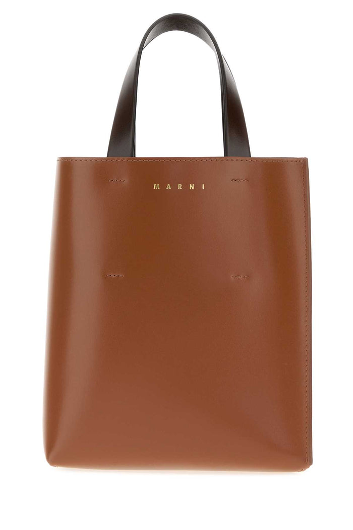 Two-Tone Leather Museo Handbag Maroonswanmetalbrown Borse A Mano