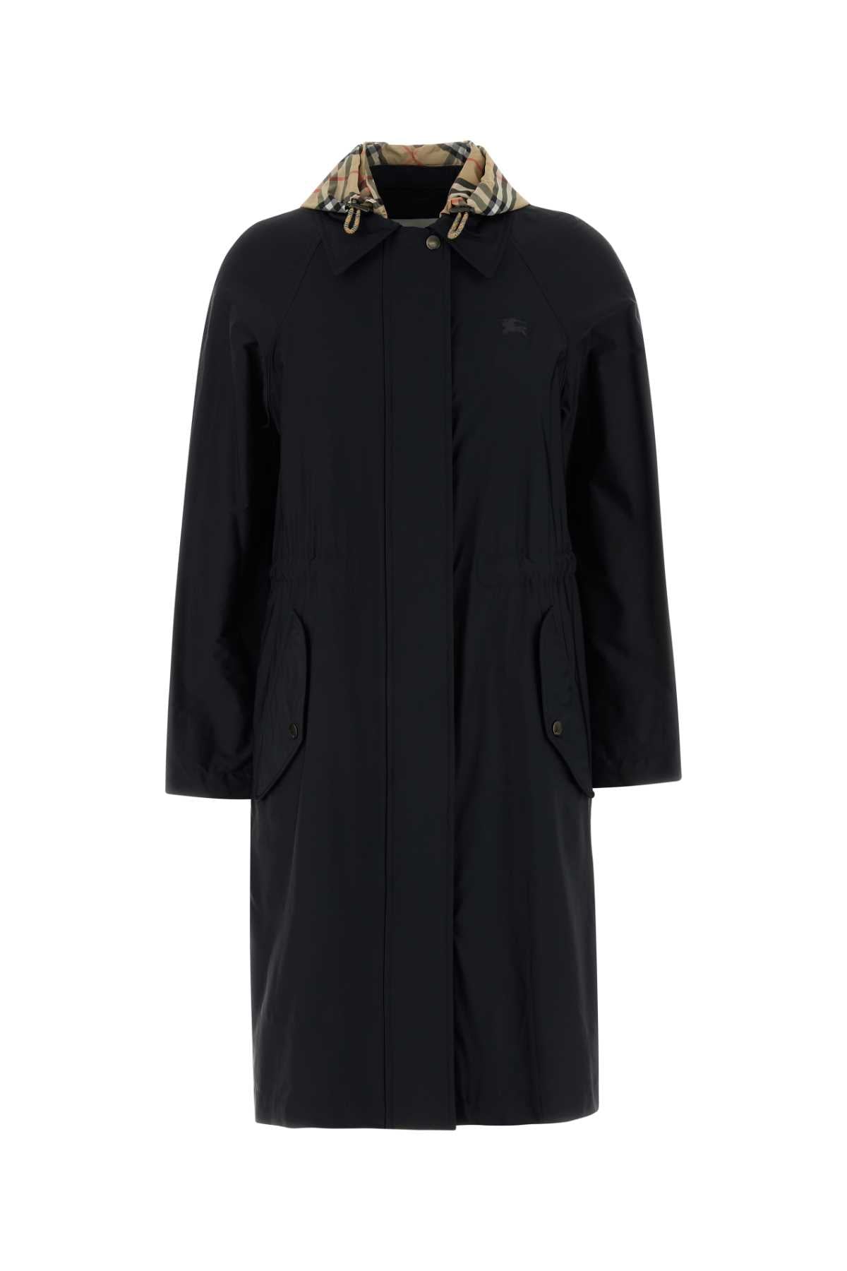 Black Stretch Nylon Newbury Parka Coat Polyamide (nylon) Elastane Trench