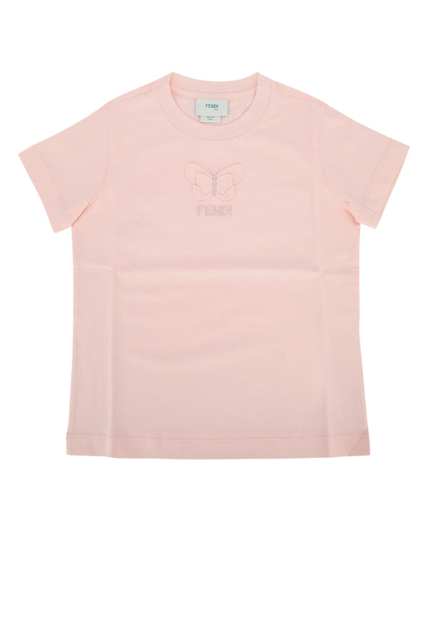 Fendi Kids Jersey 100% Cotton body; 100% Polyester embroidery t-shirt in pink