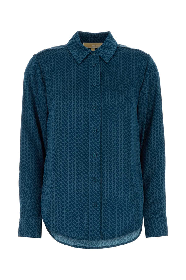 Printed Satin Shirt River Blue Recycled Polyester Camicie