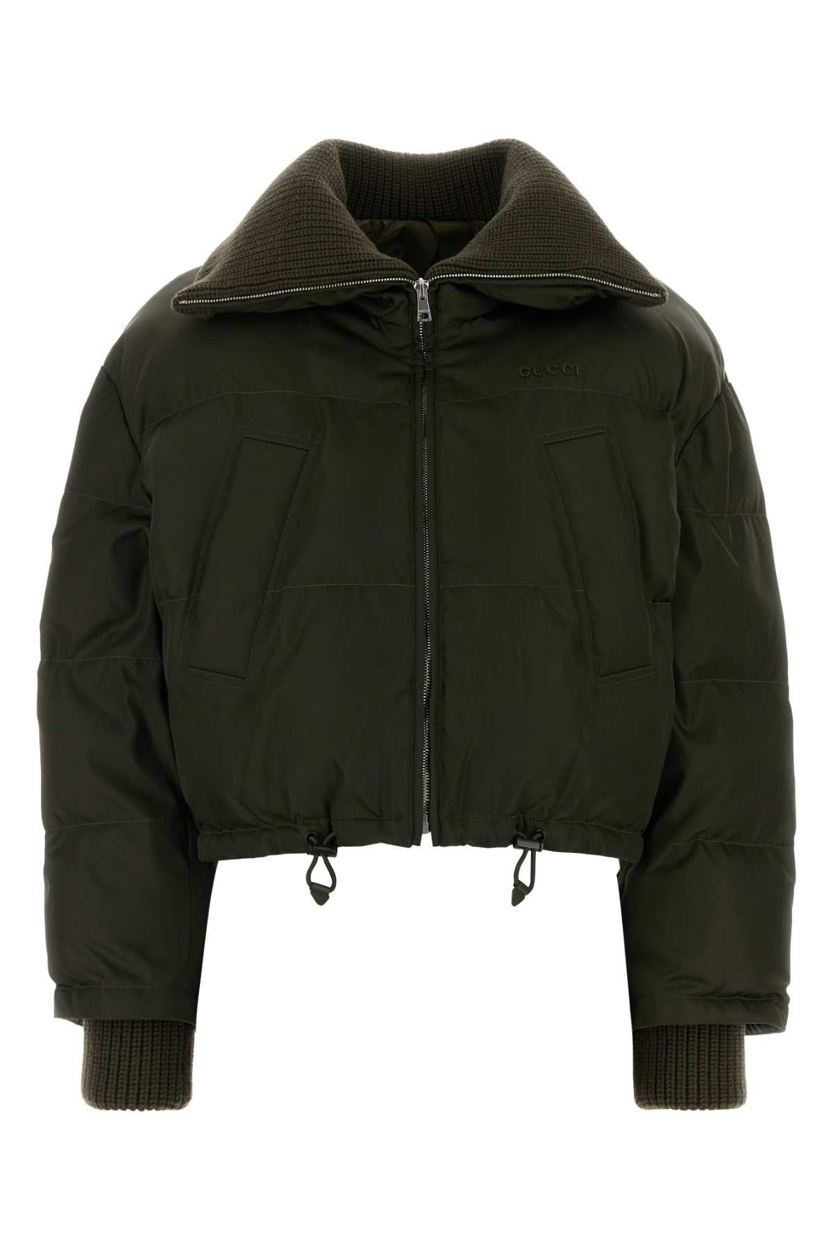 Olive Green Gabardine Padded Jacket Black Giubbini