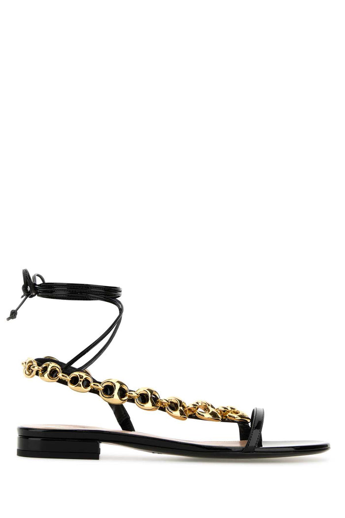 Black Leather Gucci Marina Chain Sandals Blackblackblack Sandali
