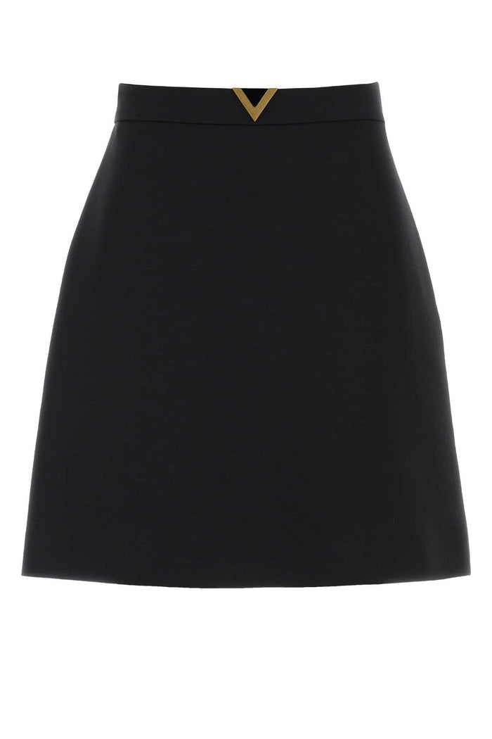 Black Crepe Couture Mini Skirt Nero Virgin Wool Silk Gonne