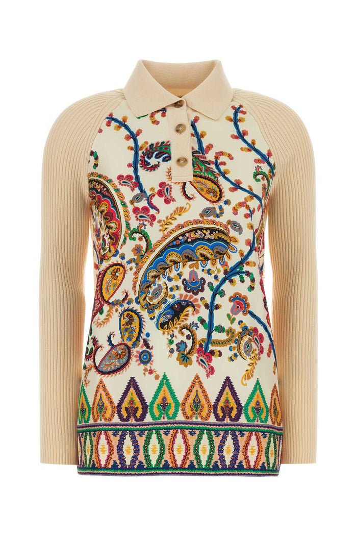 Ivory Knit And Silk Polo Shirt S9804 Maglia Cotone Tessuto Seta Camicie