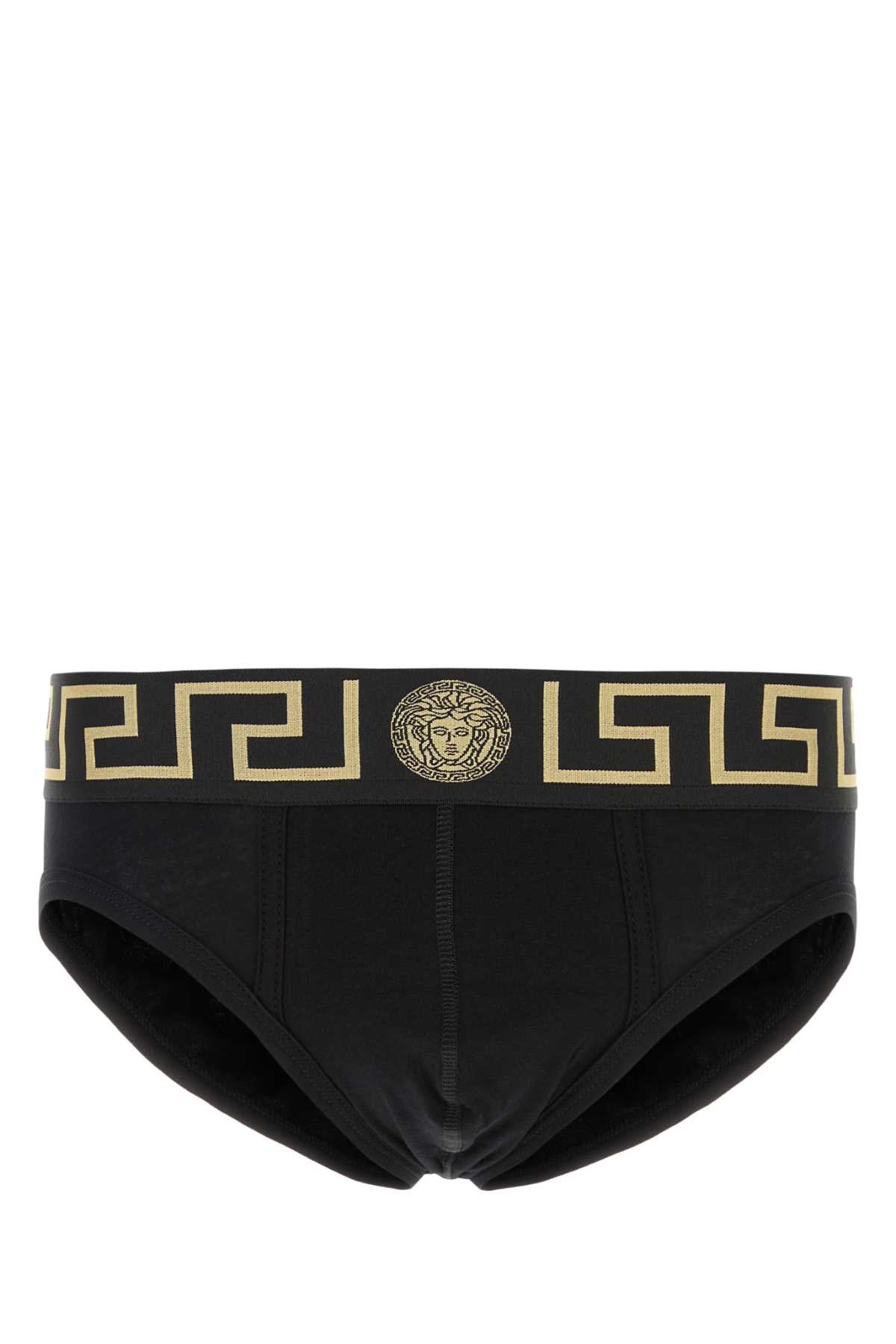 Black Stretch Cotton Brief Set Blackgoldgreekkey 1.outer Fabric:elastane Intimo