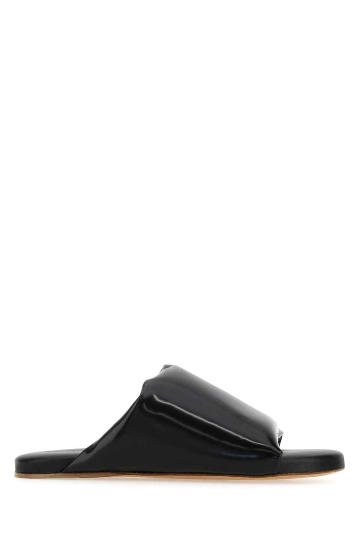 Black Nappa Leather Cushion Sandals 1000 Slippers