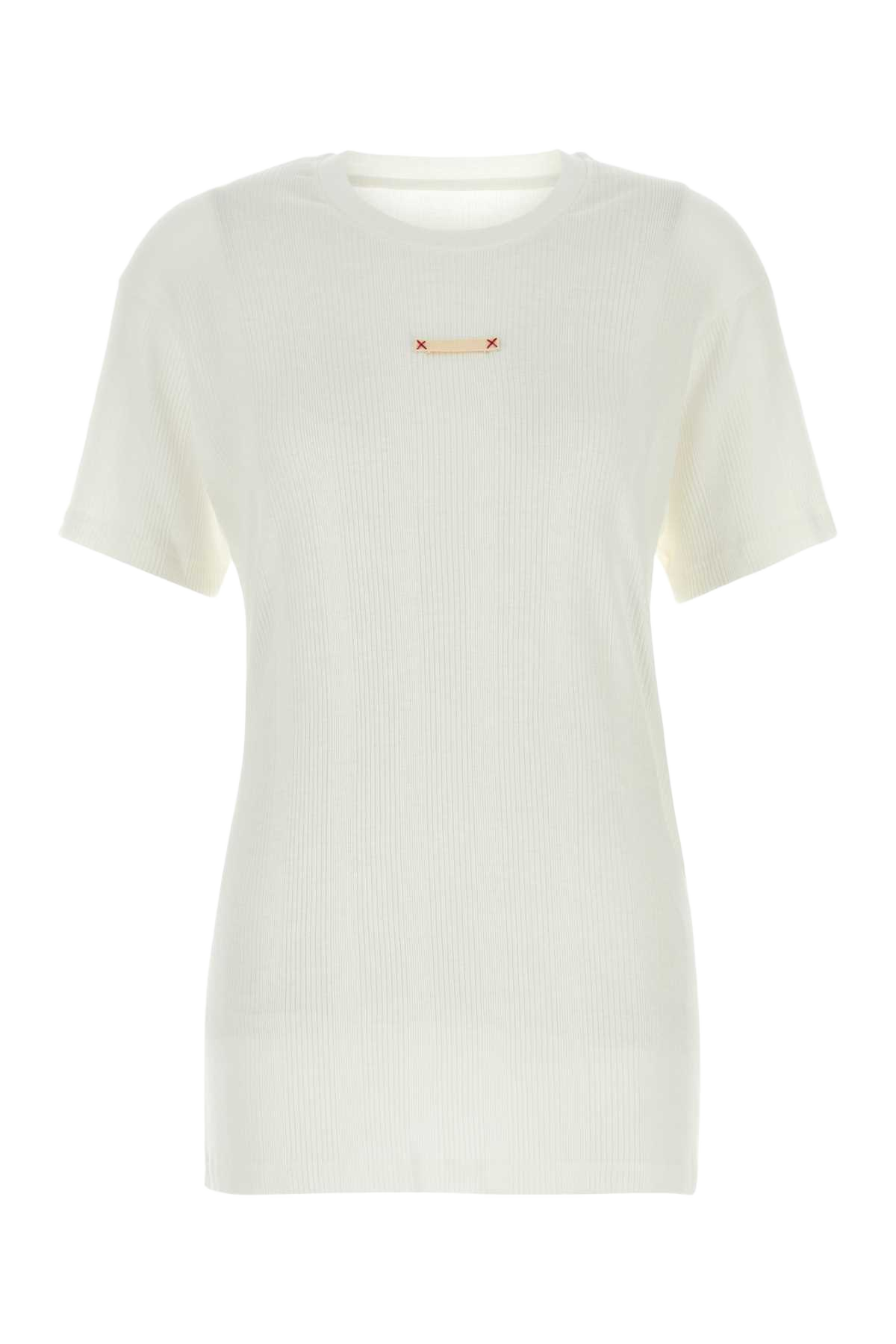 White Cotton Blend T-Shirt Offwhite Exterior: Lyocell