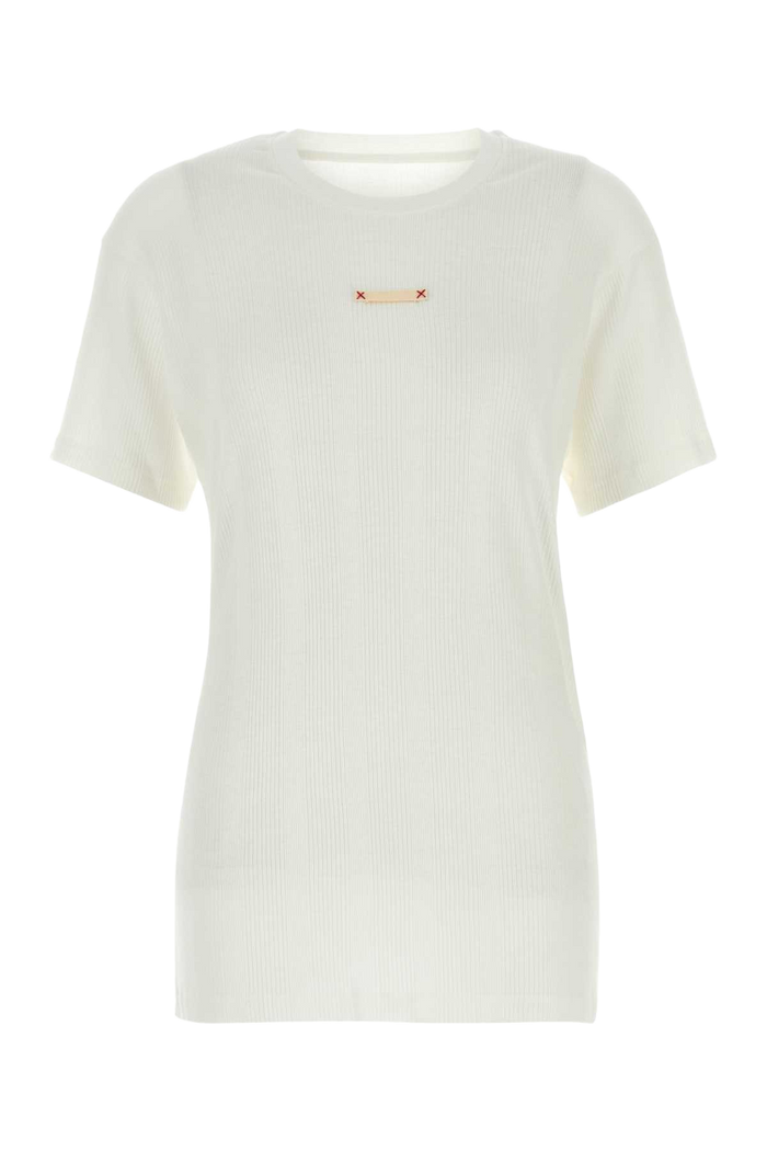 White Cotton Blend T-Shirt Offwhite Exterior: Lyocell