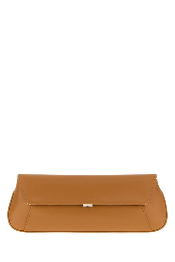 Amina Muaddi Lattesilver Exterior: 100% Leather; Lining: 100% Leather; Finishing: Silver metal clutch in tan