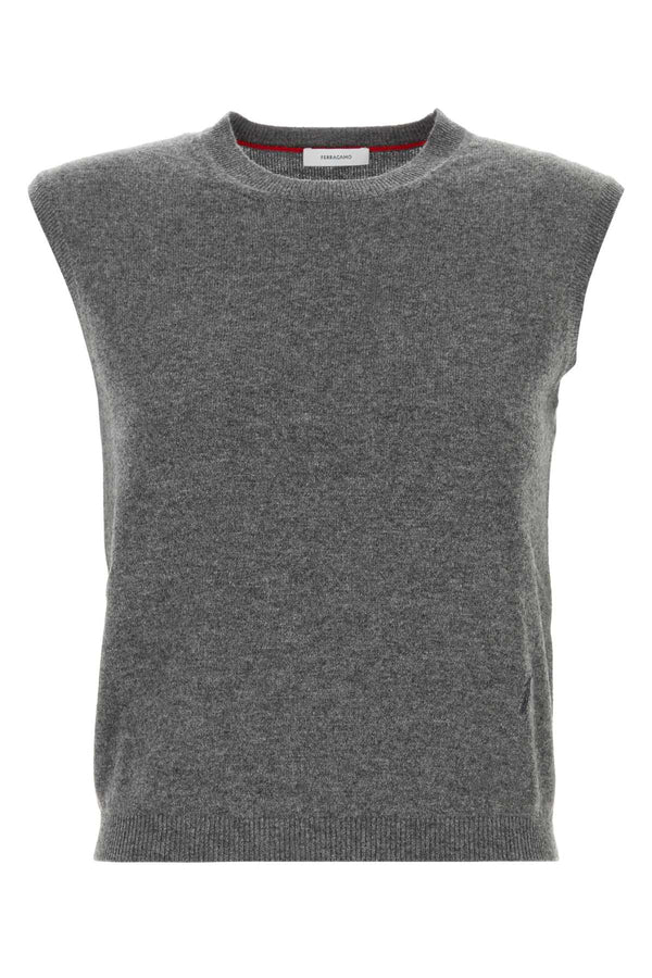 Ferragamo Girocollo 97% Wool tank top in gray