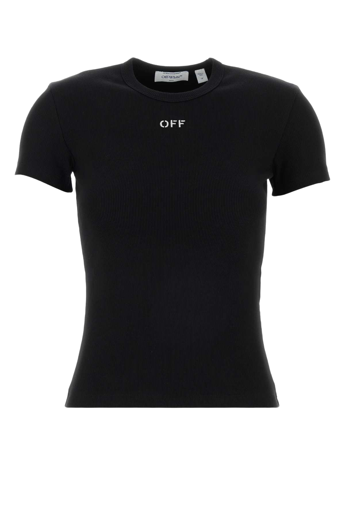 Black Stretch Cotton T-Shirt Blackwhite Exterior: Elastane