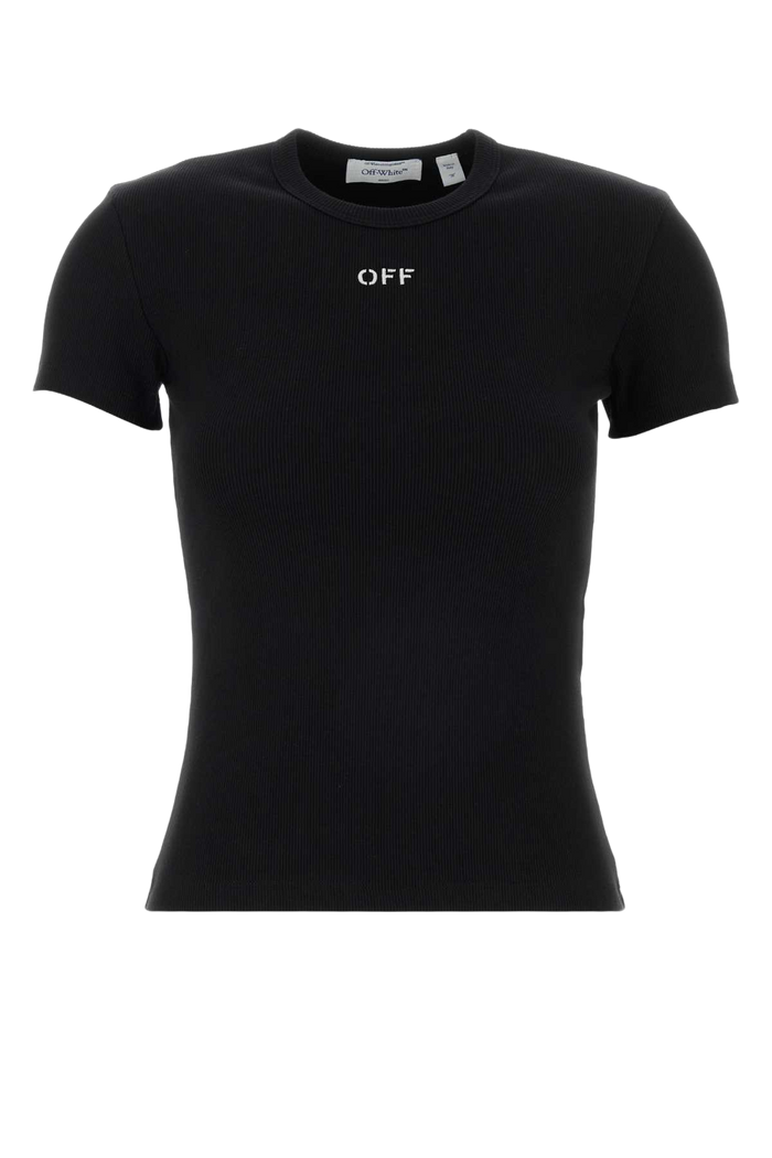 Black Stretch Cotton T-Shirt Blackwhite Exterior: Elastane