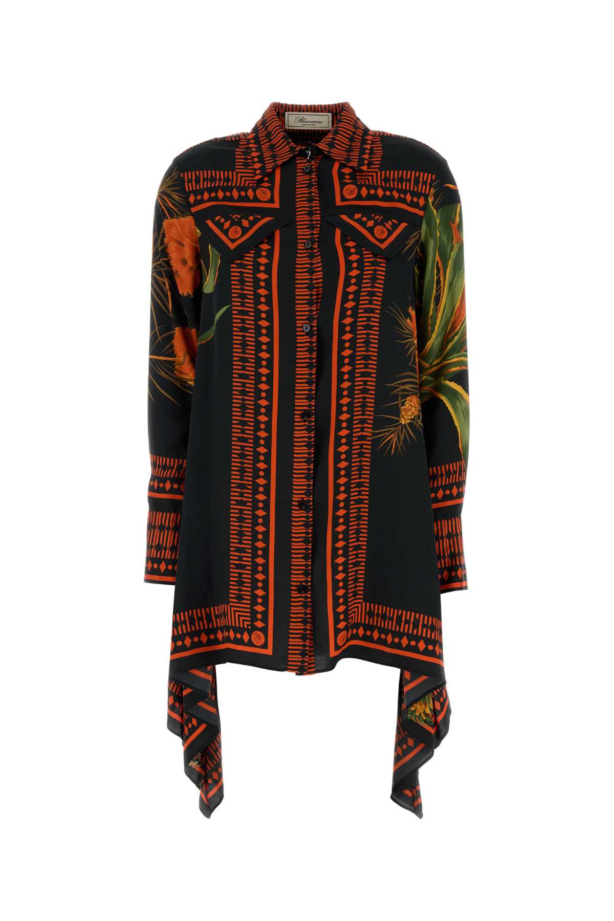 Printed Twill Shirt Dress Multiblackorange Exterior: Viscose Abiti
