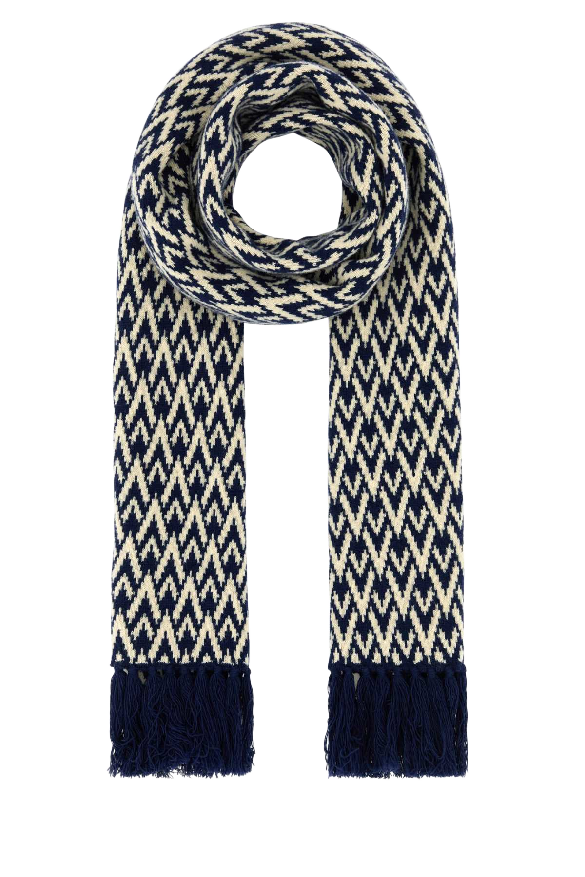Embroidered Wool Toute La V Scarf Navycrema Exterior: Virgin Sciarpe E Foulard