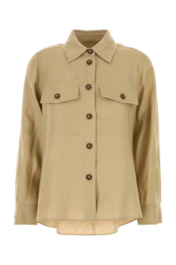Beige Linen Pomposa Shirt 001 Exterior: Sciarpe E Foulard