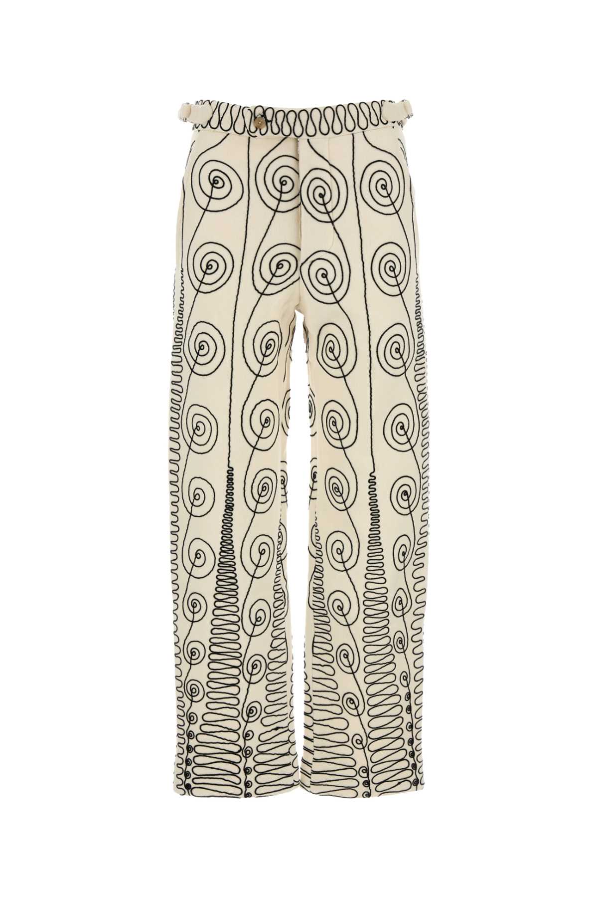 Embroidered Wool Quillwork Pant Creamblack Exterior: Pantaloni