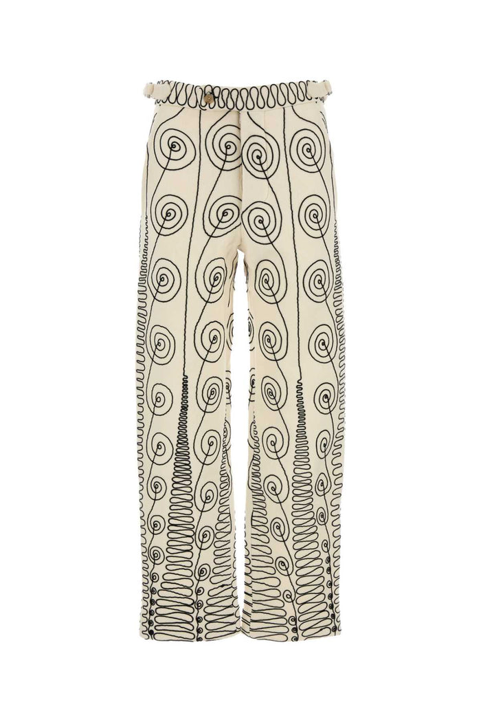 Embroidered Wool Quillwork Pant Creamblack Exterior: Pantaloni