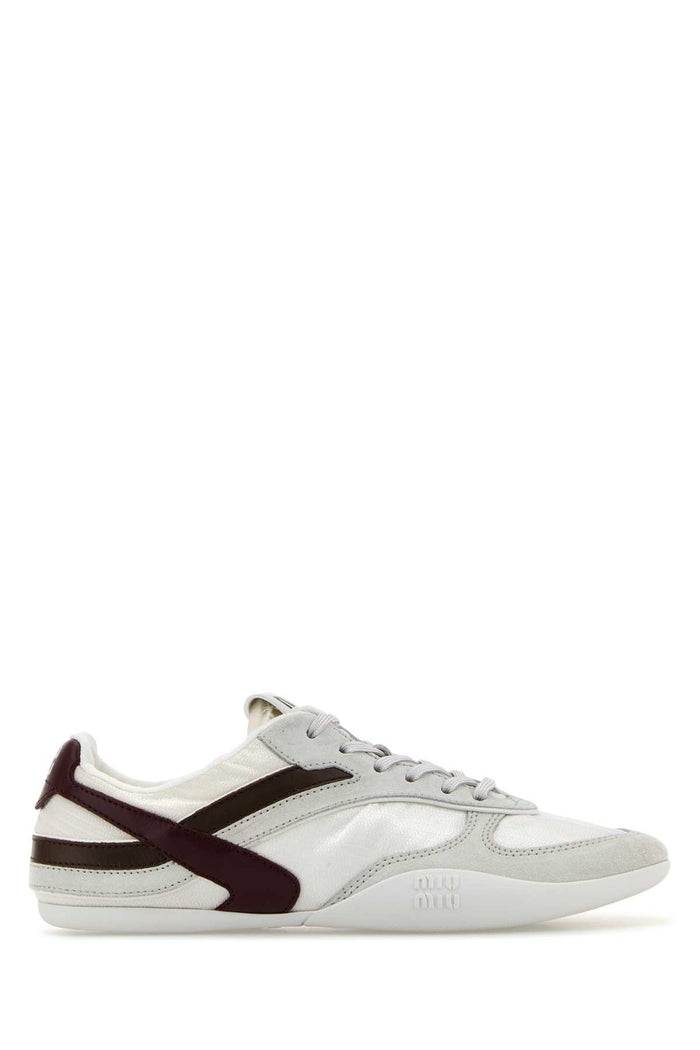 Two-Tone Tech Fabric And Suede Gymnasium Sneakers Biancoamaranto Pl-vitello