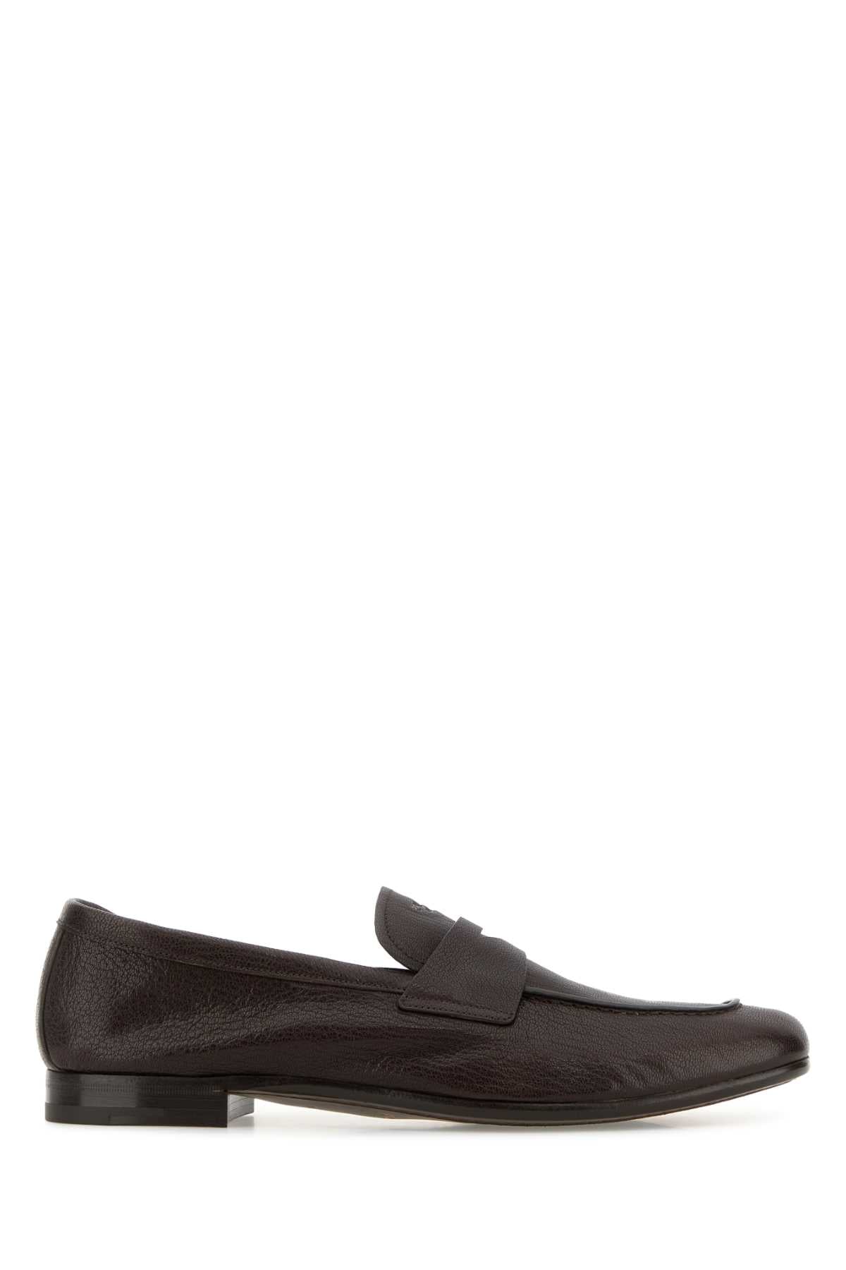 Dark Brown Leather Loafers Moro Mocassini