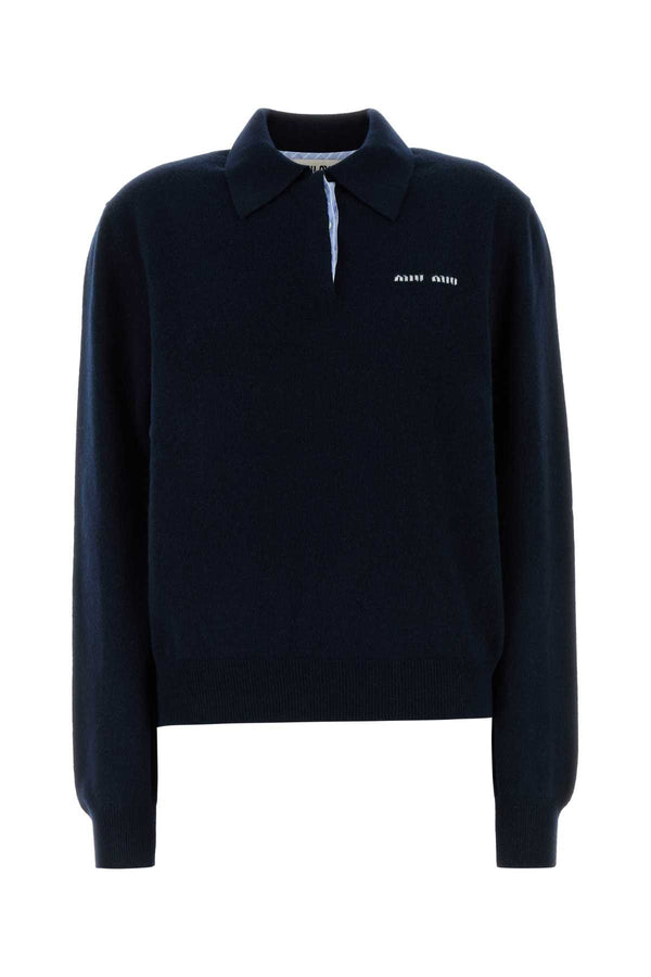 Miu Miu 100% Cashmere polo shirt in navy