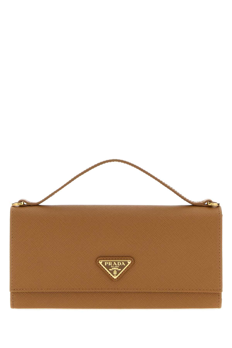 Prada Exterior: 100% Leather; Finishing: Golden metal wallet in brown