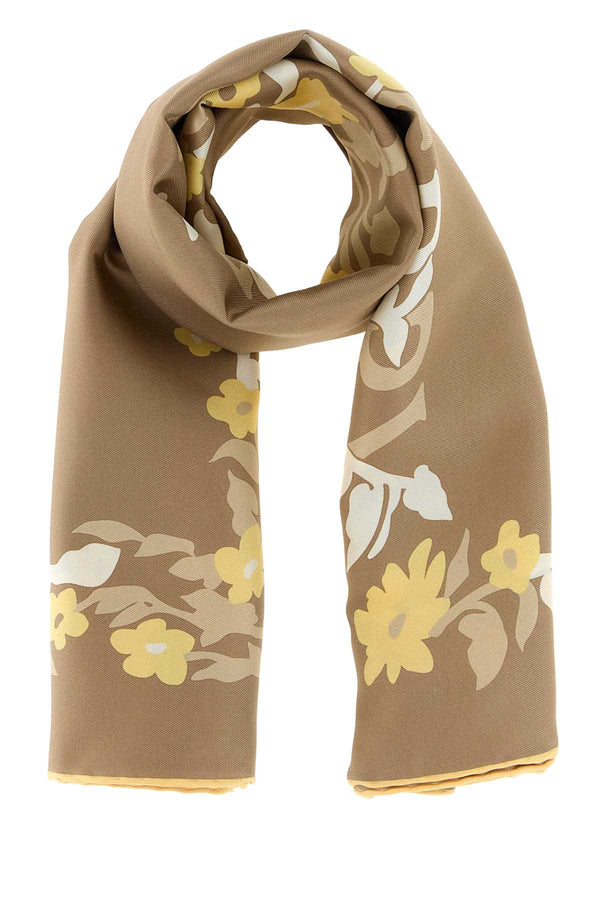 Burberry Floral 100% Mulberry Silk scarf in beige