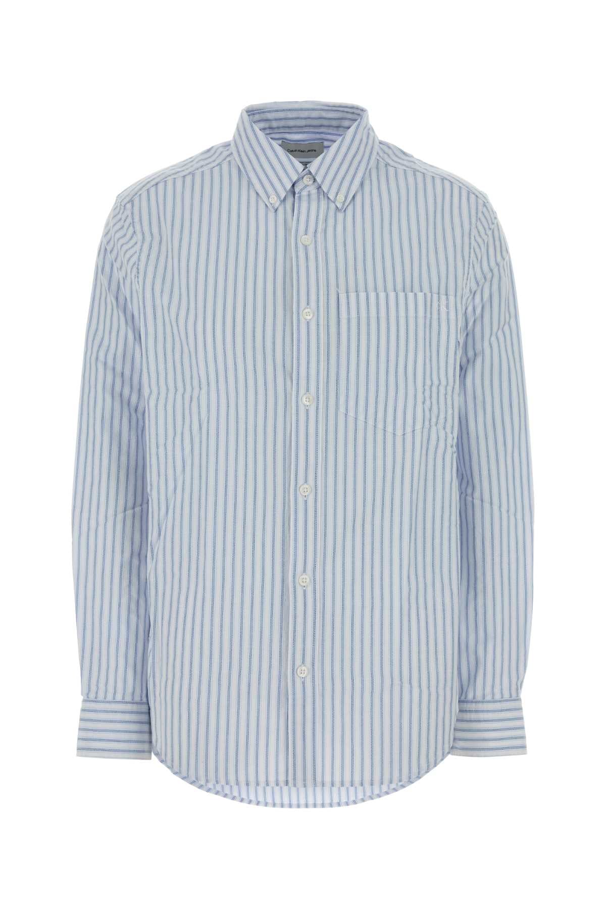 Embroidered Stretch Oxford Shirt Bluedescent Exterior: Cotton Elastane Camicie