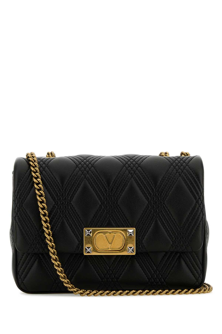 Valentino Garavani Exterior: 100% Nappa leather; Lining: 100% Nappa leather; Finishing: Antiqued golden brass shoulder bag in black