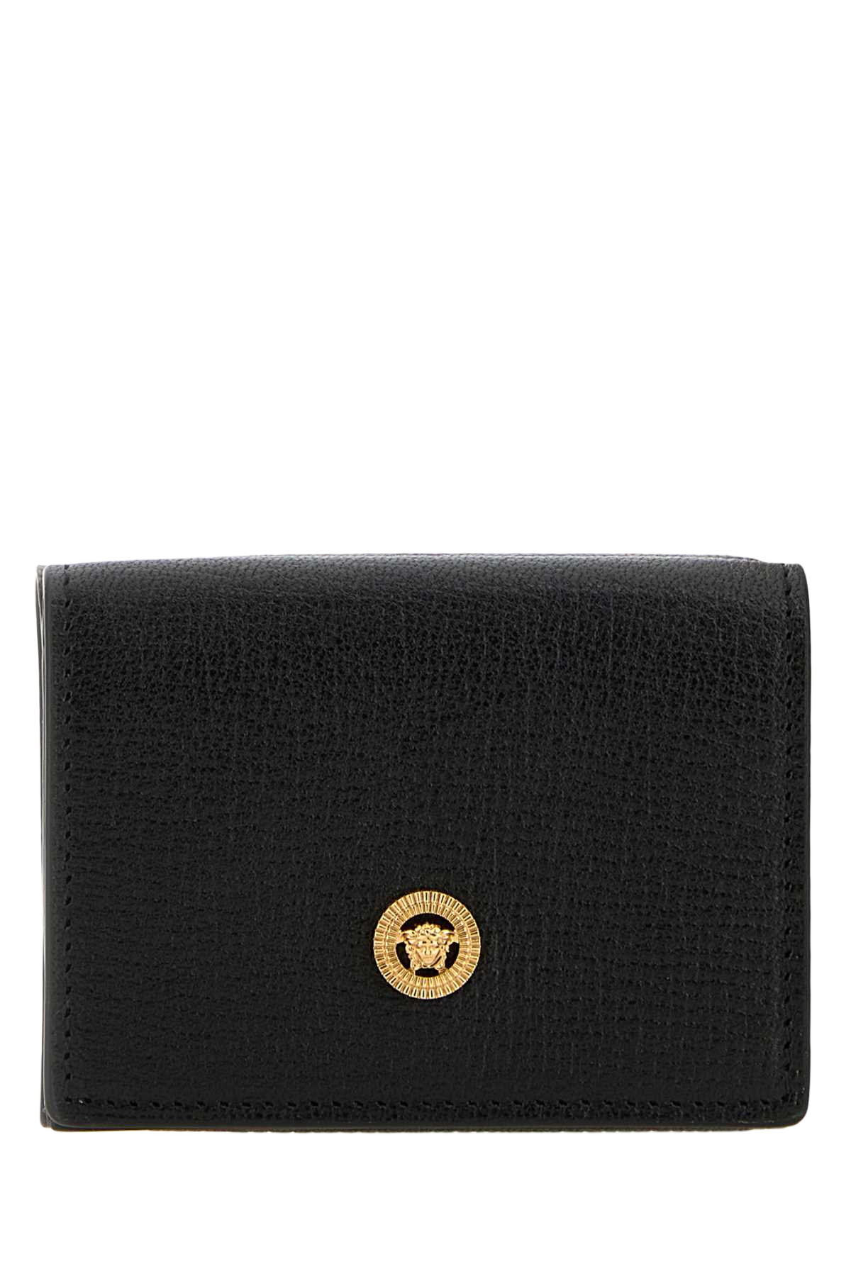 Black Leather Medusa Biggie Wallet Blackversacegold Portafogli
