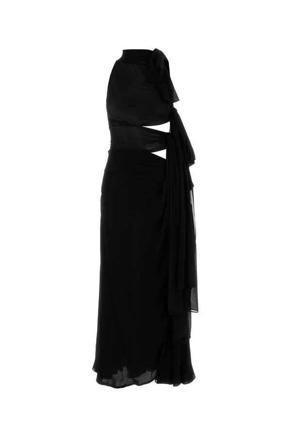 Black Georgette Long Dress Noir Alaia Exterior: Viscose Abiti