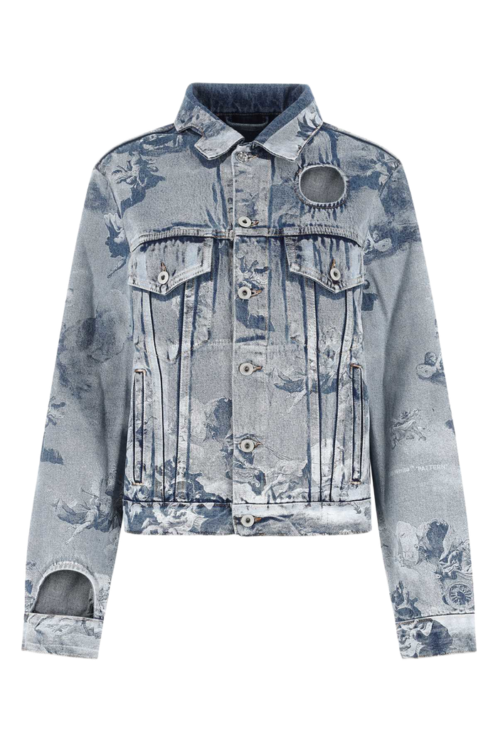 Printed Denim Jacket Lightblue Exterior: Cotton Giubbini