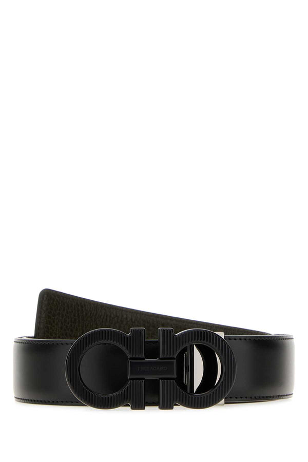 Black Leather Reversible Belt Neromoss Exterior: Cinture