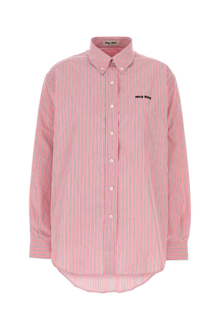 Embroidered Poplin Oversize Shirt Rosa Exterior: Cotton Camicie
