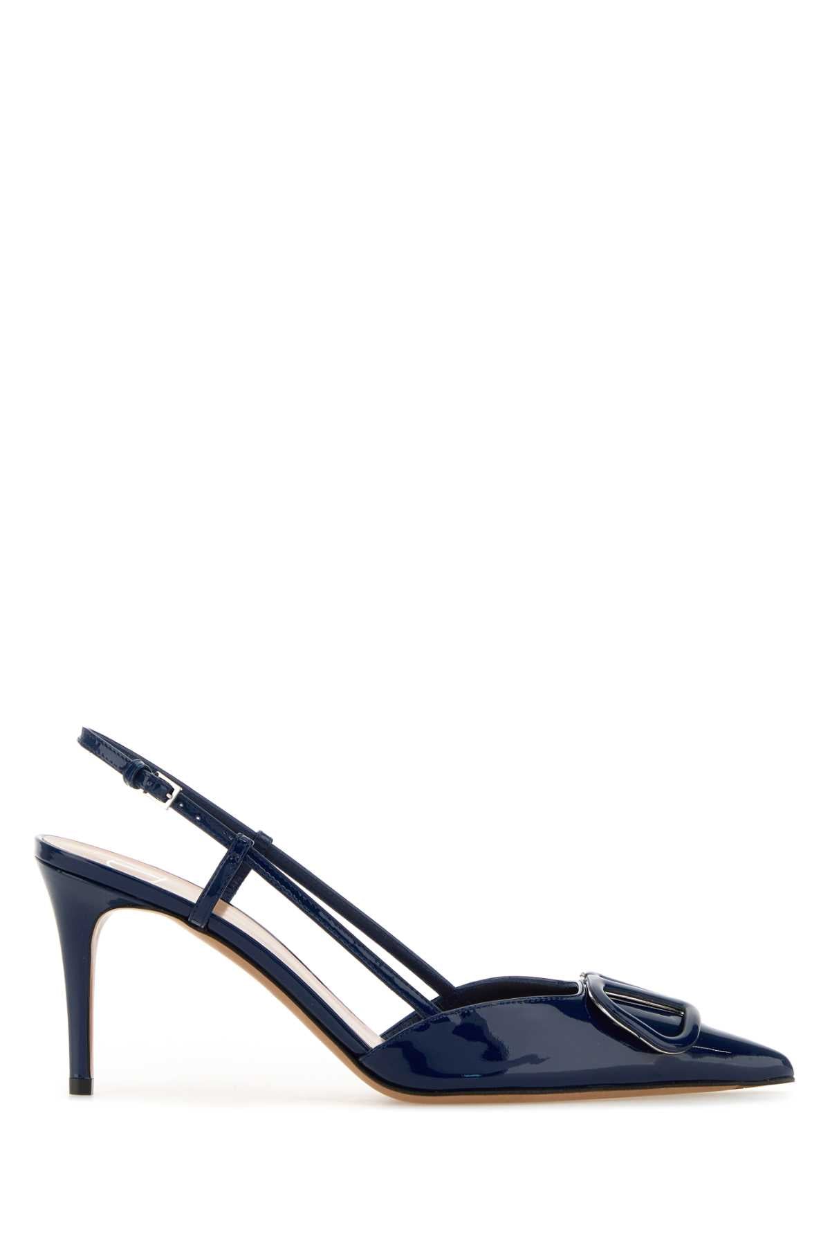 Navy Blue Leather Vlogo Signature Pumps Worker Calf - Bos Taurus Scarpe Con Tacco