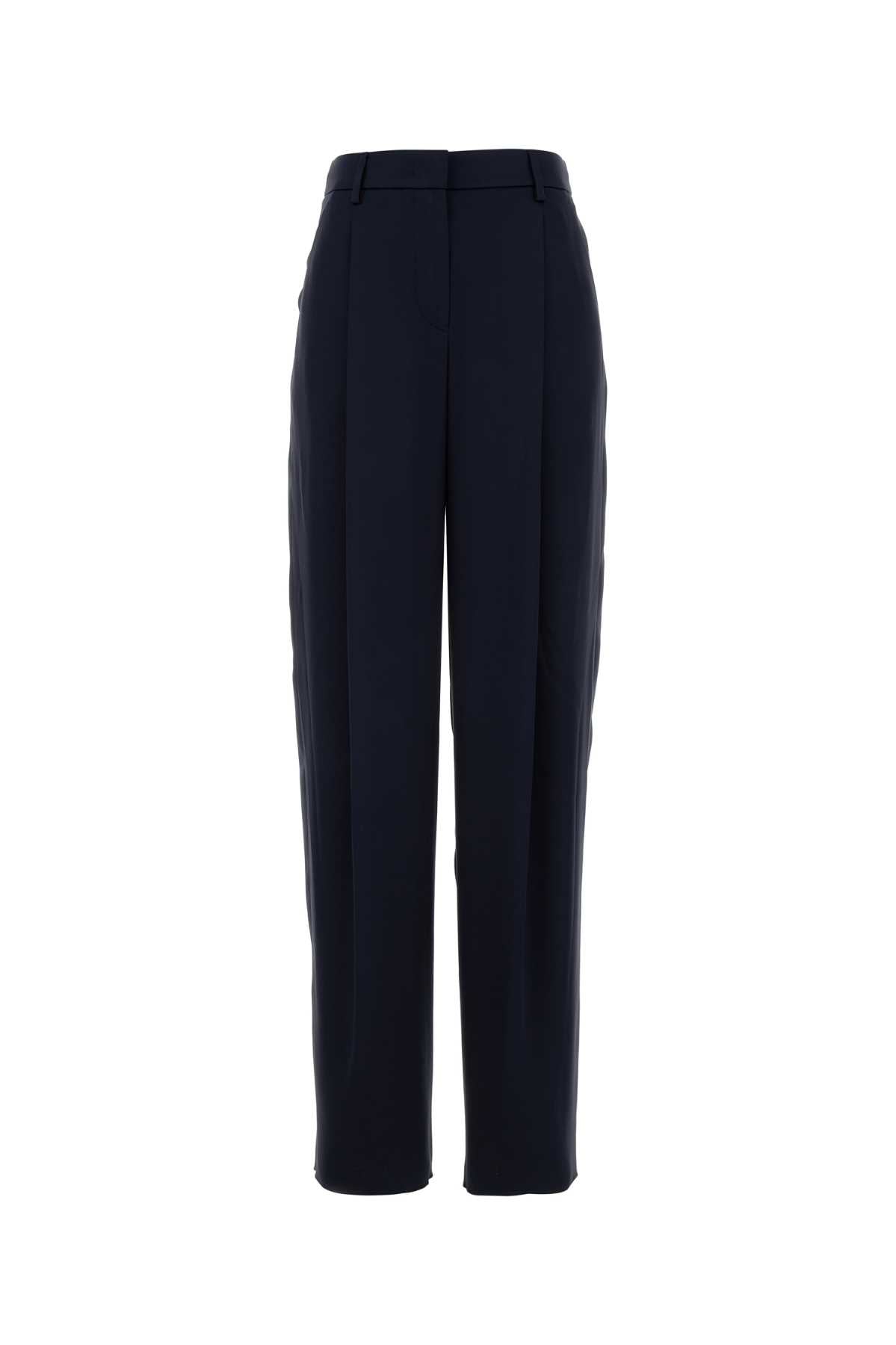 Navy Blue Satin Wide-Leg Pant Blu Exterior: Silk Pantaloni