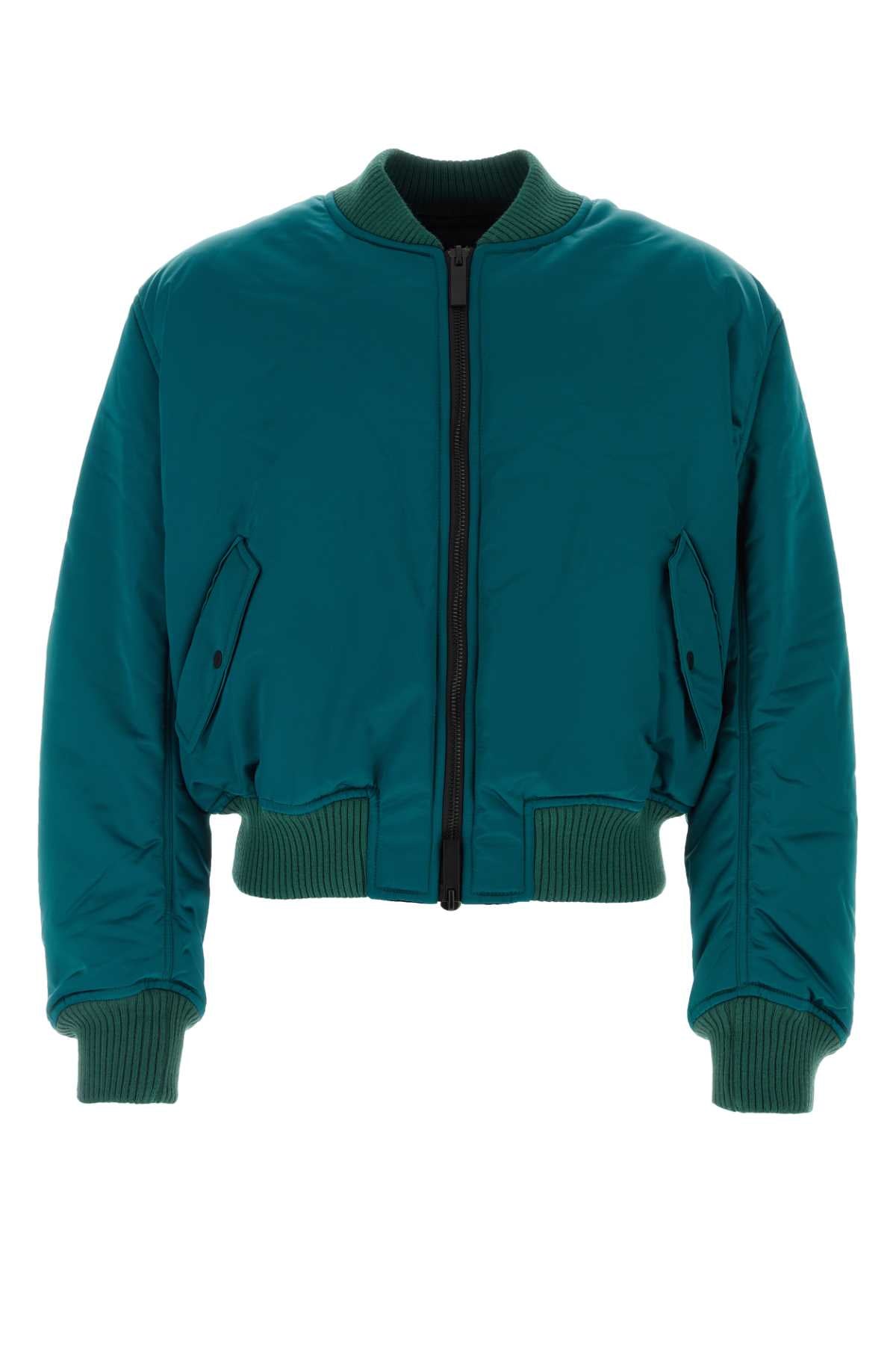 Petrol Blue Bomber Jacket Technical Satin Giubbini