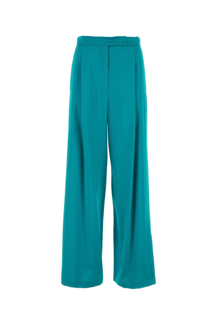 Turquoise Satin Fiesta Wide-Leg Pant Verde Exterior: Silk Pantaloni