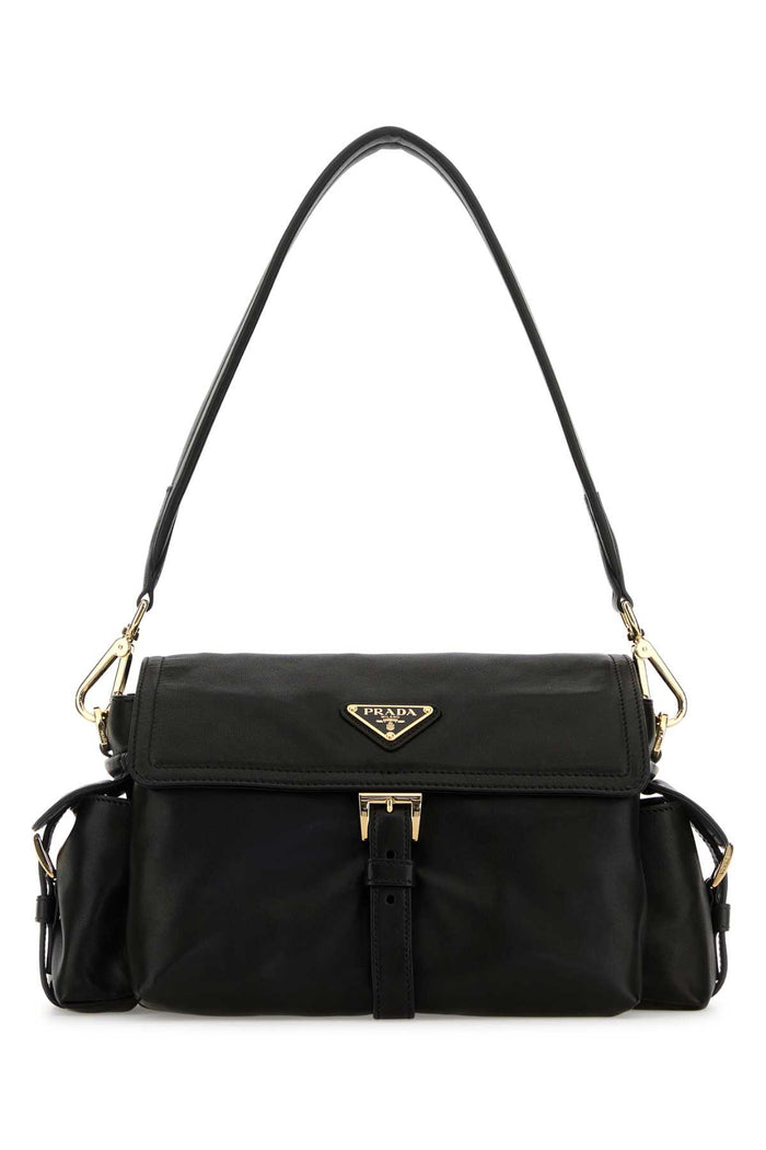 Black Nappa Leather Prada Explore Shoulder Bag Nero Lambleather Borse A Mano