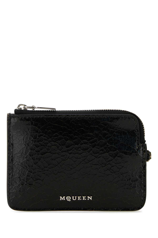 Alexander McQueen Exterior: 100% Leather; Finishing: Silver metal wallet in black