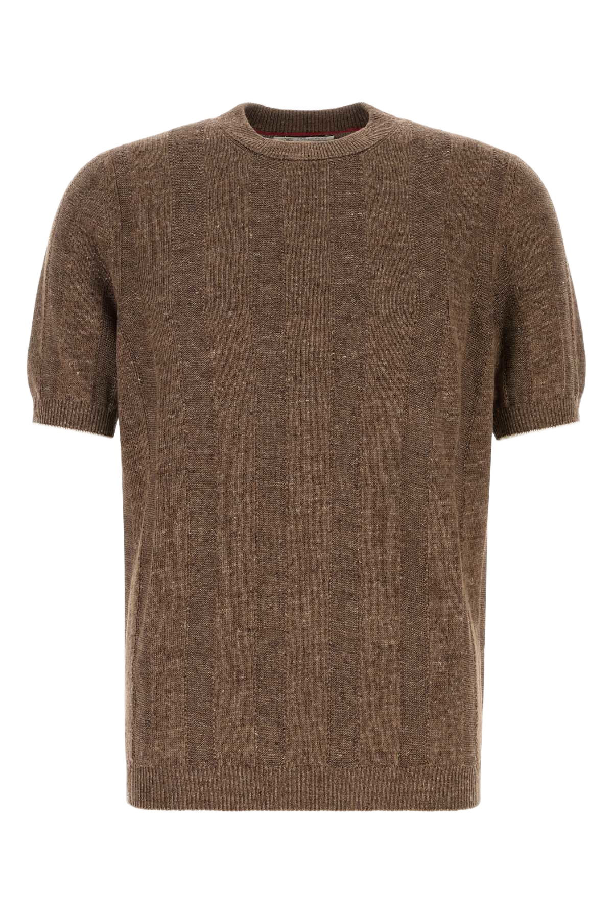 Brown Knit T-Shirt Nocciola Esterno: Lino Cotone Maglieria