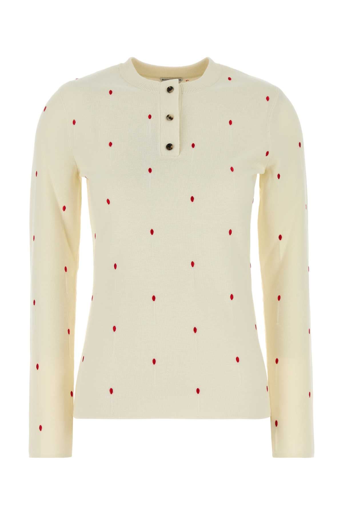 Embroidered Cotton Blend Sweater Chalkvernis Exterior: Nylon Maglieria