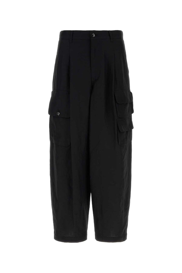 Black Viscose Blend Cargo Pant Exterior: Linen Pantaloni
