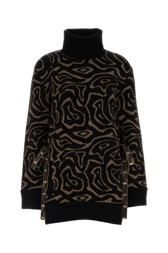 Embroidered Polyester Blend Oversize Sweater Blackoro Maglieria