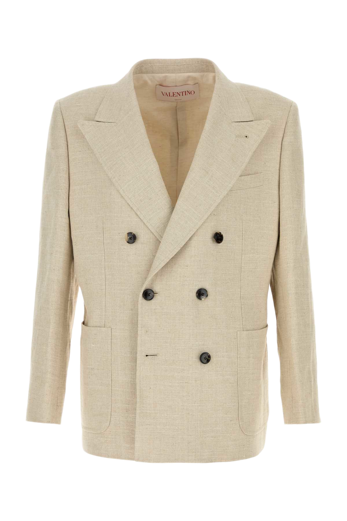 Beige Linen Blend Blazer Naturale Giacche E Gilet