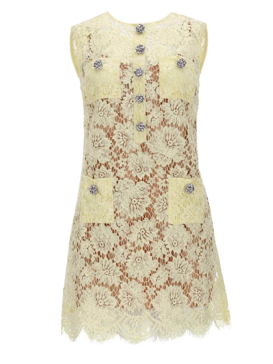 Lace Mini Dress Yellow Polyamide Cotton Viscose