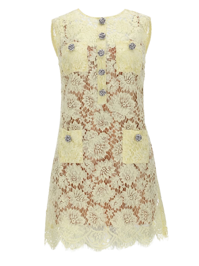 Lace Mini Dress Yellow Polyamide Cotton Viscose