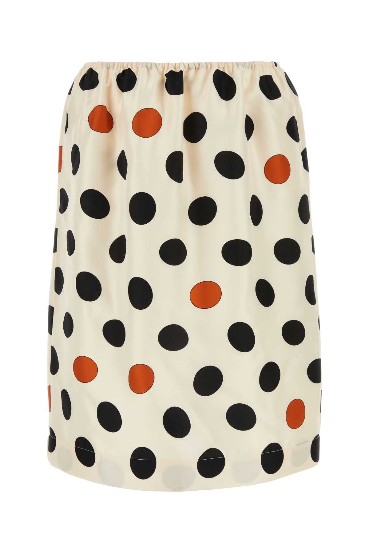 Printed Silk Skirt Creamblackrust Exterior: Lining: Gonne
