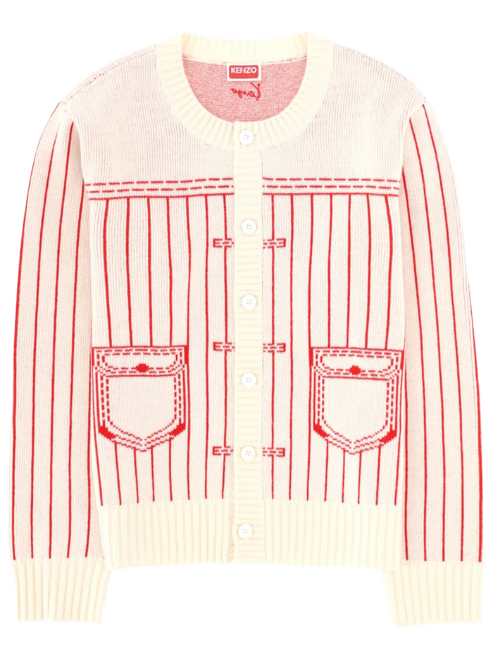 Carigan Trompe Loeil White Wool Cotton Sweater