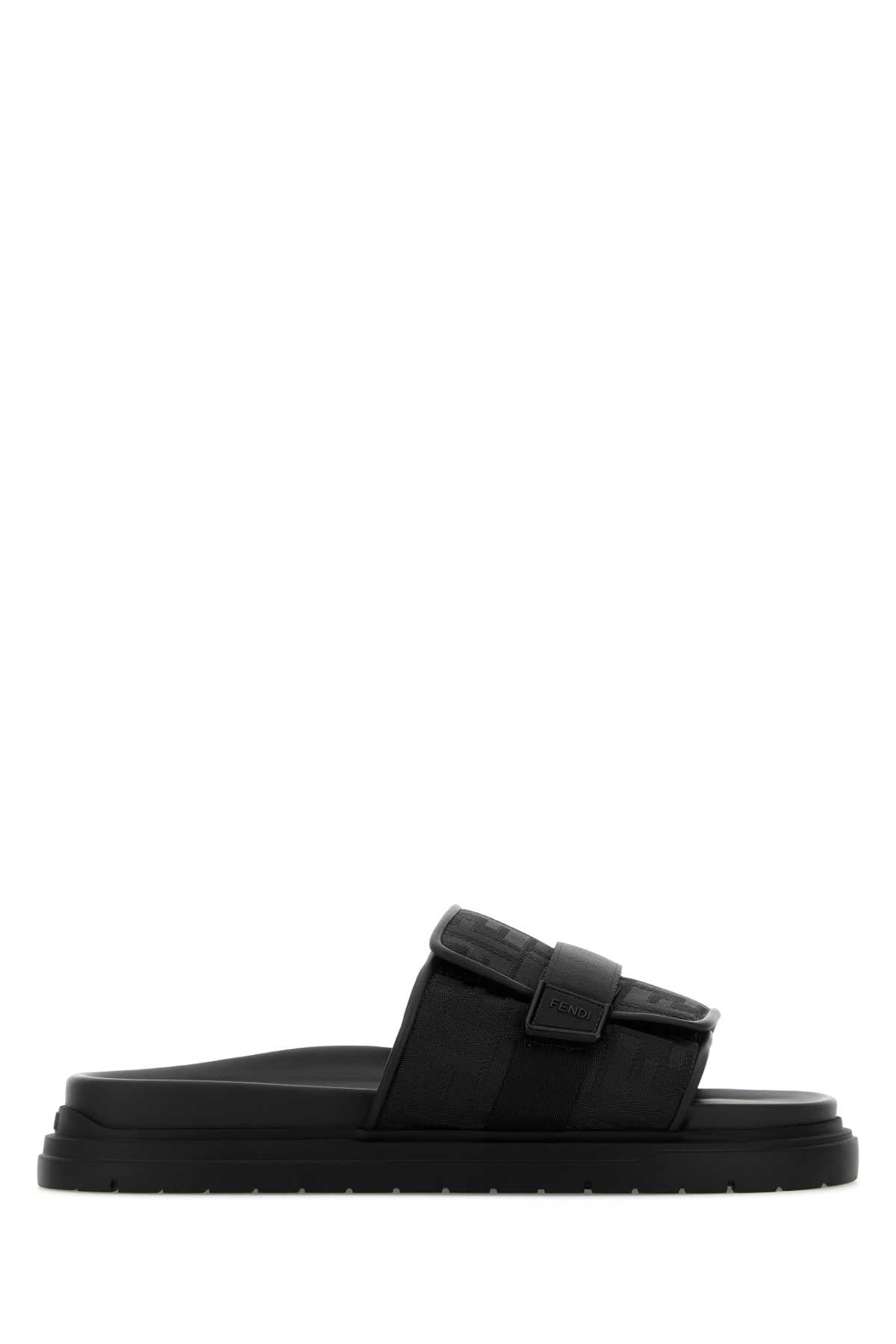 Black Fabric Chunky Slippers Nero+nero